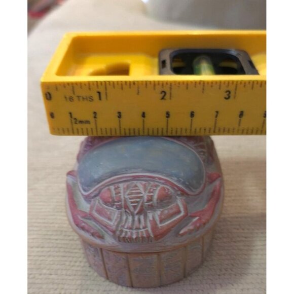 Handcrafted Egyptian-Style Scarab Trinket Box Hieroglyphic  Blue-Red Finish - Picture 11 of 12